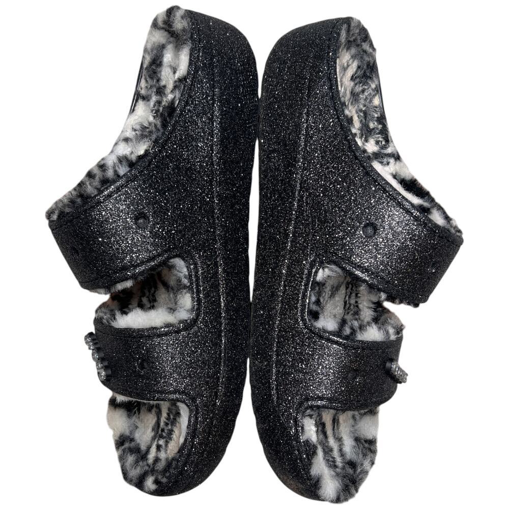 CROCS Classic Cozzzy Disco Glitter Sandal Men 13 Comfort Zebra Fur Lining 208074 - Picture 10 of 15